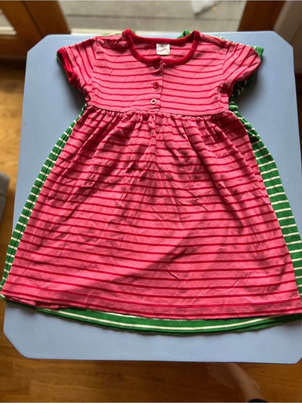 Hanna Andersson Girls' Pink and Green Striped Short-Sleeve Cotton Dress Duo